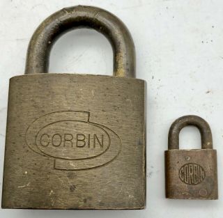 2 Vintage Corbin Lock Padlock (no Keys) Brass Large Small Antique