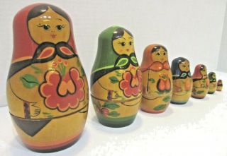 Vintage Russian 7 Nesting Dolls Matryoshka Wooden 5 