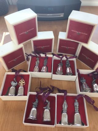 Vintage Reed & Barton 12 Days Of Christmas Bells Set Silver Ornaments With Boxes