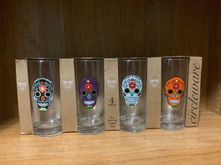 Circleware 4 Piece Day Of The Dead 14 Oz Skull Decal Highball Glass Sugar Skull