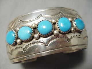 Huge Vintage Navajo Sky Blue Turquoise Sterling Silver Bracelet Old