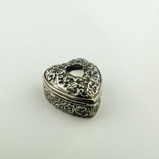 Ornate Victorian Solid Sterling Silver Heart Shaped Pill Box.  Birmingham,  1897.