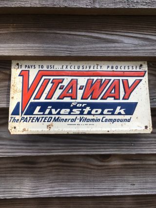 Vintage Advertising Sign Vitaway Farm Feed Seed Metal Tin