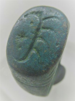 Ancient Roman Bronze Seal Ring With Galley Ship On Bezel