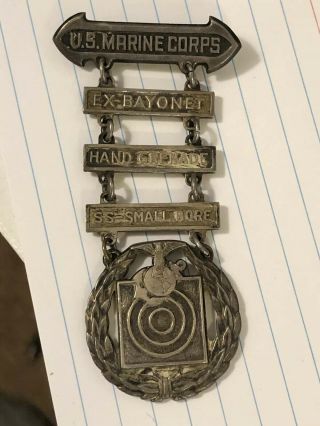 Sterling Silver Us Marine Corps Hh Maker Rifle Marksman Badge Ww2 And After
