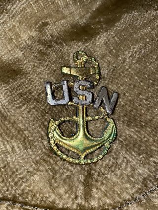 Ww2 Era Us Navy Chief Petty Officer Cap Badge,  Pin - Back,  Full Size Fouled Anchor
