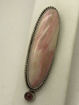 Amy Kahn Russell Akr Sterling Silver Pink Stone Pendant Pin Brooch 2 - 7/8” 20.  6g