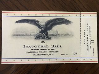 1949 President Harry Truman Inaugural Ball Ticket.  Number 67.