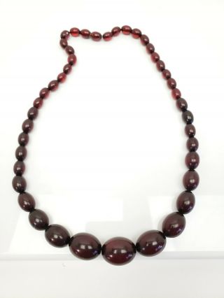 Vintage Cherry Amber Bakelite Graduated Oval Bead Art Deco Beaded Necklace 12 "