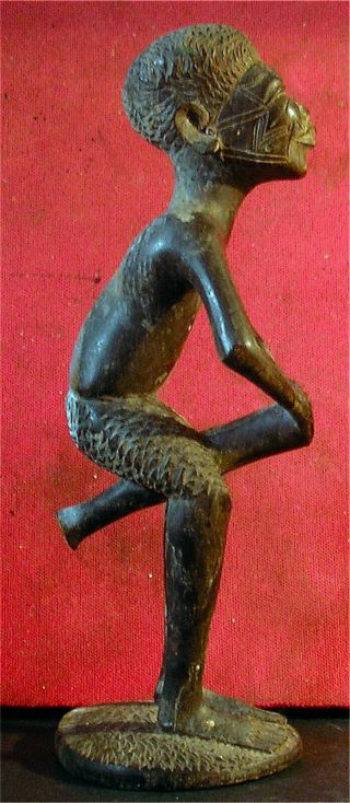 Vintage African Tribal Hand Carved Male Figure Banging Drum