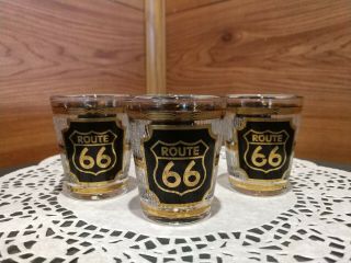 1 Set Of 4 " Route 66 " Culver© Shot Glasses Made In The Usa W/22 K Gold
