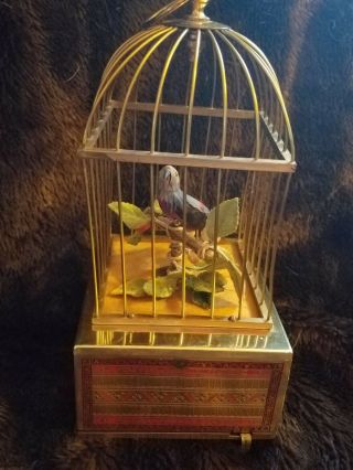 Vintage Singing Bird In Cage Music Box Automaton German