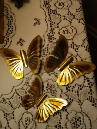 Home Interiors Homco Vintage Brass Metal Butterflies Wall Decor 1173 Set Of 3