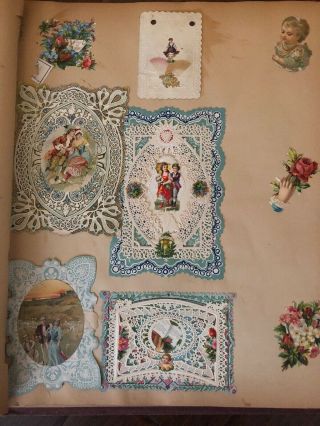 Antique Victorian Large Scrapbook Album Die Cuts Trade Cards Prints Advertising