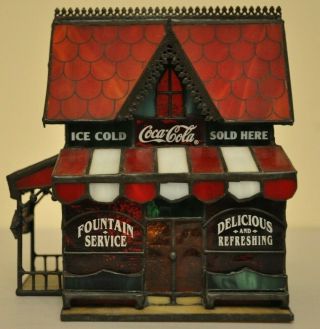 1995 Franklin Coca Cola Lighted Stained Glass Corner Store