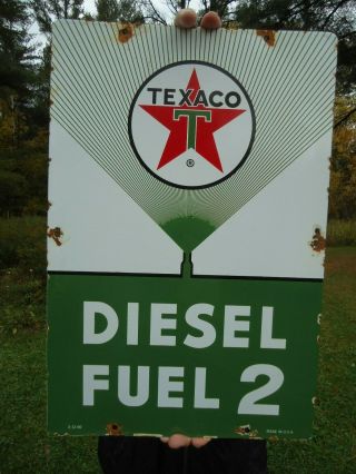 Vintage 1960 Texaco Diesel Fuel 2 Porcelain Gas Station Pump Sign