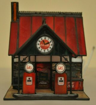 Franklin Colletable Lighted Coca Cola Stained Glass Gas Station