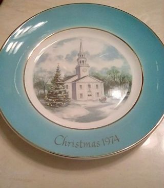 Avon Christmas Plate 1974 22k Gold Trim Country Church By Enoch Wedgewood