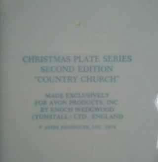 Avon Christmas Plate 1974 22k Gold Trim Country Church by Enoch Wedgewood 2