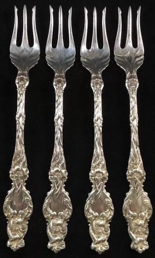 Set Of 4 Whiting Lily Sterling Silver Seafood Oyster Forks No Monos Old Mark