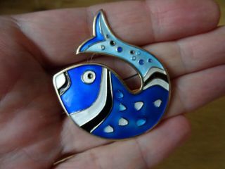 Sterling Silver 925 Blue Enamel David Andersen Norway Fish Brooch Anderson d - a 2