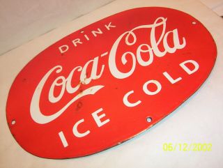 Vintage Oval Porcelain Coca - Cola Sign