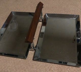Art Deco - Manning Bowman - Folding Double Tray - Polished Chrome - Teak Wood Handle