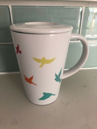 Davids Tea Mug White With Birds With Lid & No Infuser