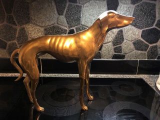 Large Vintage 1960s Hollywood Regency Brass Greyhound Dog Statue Figurine