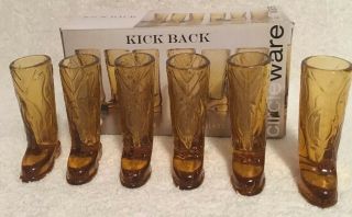 Circleware Kickback Cowboy Boot Shot Glasses,  Set Of 6,  1.  5 Oz. ,  Amber