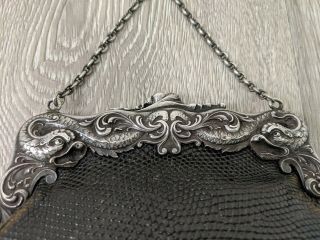 Vintage Victorian Chatelaine Purse Sterling Silver Medusa Dragons Vines Ca.  1900 3