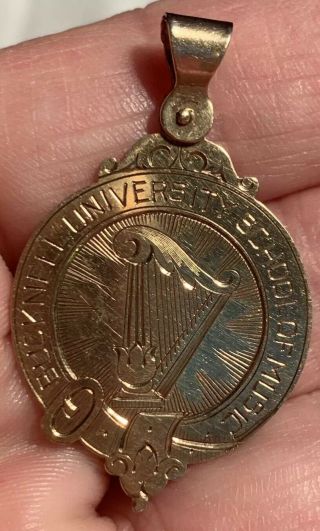 10 Kt Gold Engraved 1920 Bucknell University Pa Music Dept Class Medal Pendant