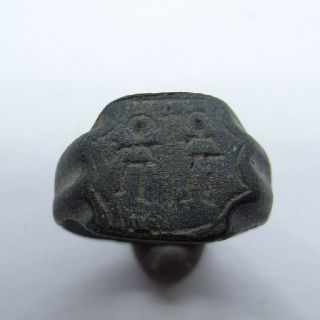 Medieval Ancient Artifact Bronze Ring With Two Lords