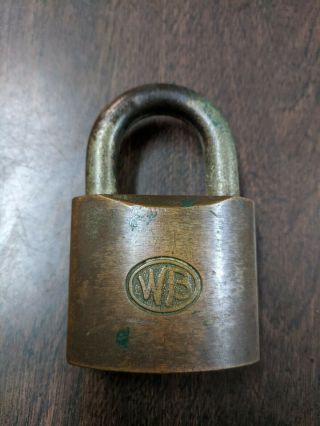Vintage Antique Old Wb Logo Brass Lock Padlock Usa No Key Wilson Bohannan
