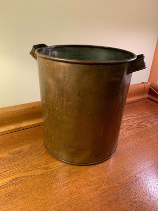 13.  5” Antique Vintage Spun Copper Stock Pot,  Candy Making Or Waste Can W/ Patina