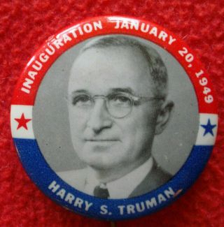 Vintage 1949 Harry S.  Truman Picture Inauguration Button No Rust Cond.