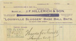 1911 Kentucky Louisville Slugger Base Ball Bats Letterhead - Baseball