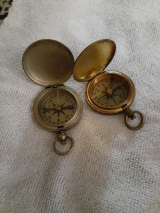 Military Compasses - 1 Brass By S&w York - 1 Silver By Whittenhure.  Accurate