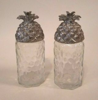 Arthur Court Salt And Pepper Shakers Pineapple Aluminum Glass
