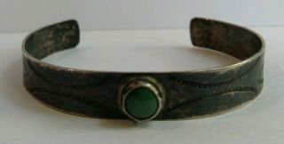 Child Size Vintage Navajo Indian Silver Green Turquoise Stampwork Cuff Bracelet