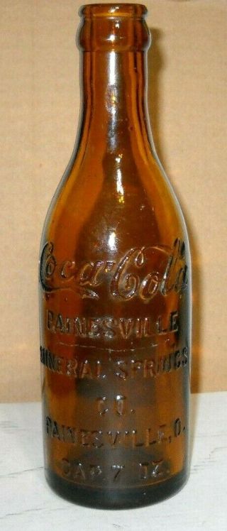 Amber Coca Cola Straight Side Bottle Painesville Ohio 7 Oz