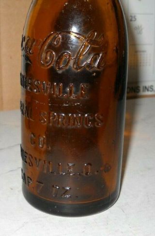 Amber Coca Cola Straight Side bottle Painesville Ohio 7 OZ 3