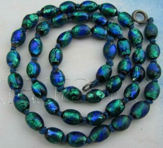 Art Deco Bohemian Peacock Foil Glass Beads Necklace