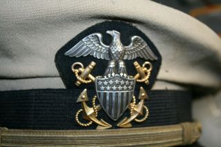 WWII WW2 U.  S.  NAVY OFFICER ' S SERVICE CAP BY BANCROFT W/ STERLING & GF CAP BADGE 2