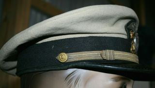WWII WW2 U.  S.  NAVY OFFICER ' S SERVICE CAP BY BANCROFT W/ STERLING & GF CAP BADGE 3