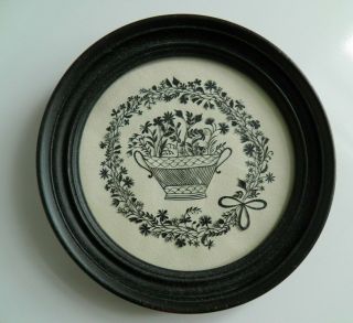 Antique Victorian Paper Cut / Scherenschnitte Basket Of Flowers C1840/folk Art