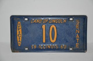 1960 Illinois License Plate 10 Senate Passenger Car Tag Yom