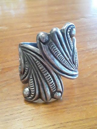 Vintage Taxco Gro E.  D.  P.  Sterling Mexico Hand Tooled Clamper Bracelet 66 Grams