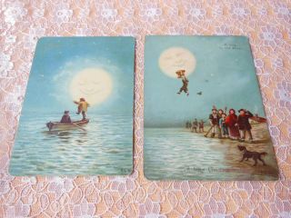 Victorian Christmas/new Year Cards/trip To Anthropomorphic Moon/raphael Tuck
