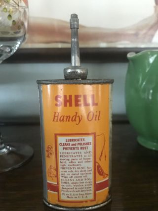 Vintage Shell Oval Oil Can Handy Oiler Lead Top